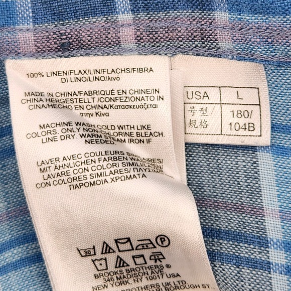 Brooks Brothers Madison Irish Linen Shirt Blue Pink Plaid Button Down Size Large - Picture 4 of 8